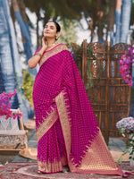 Thumbnail for MANOHARI Banarasi Silk Blend Jacquard Work Saree - Pink - Dista