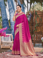 Thumbnail for MANOHARI Banarasi Silk Blend Jacquard Work Saree - Pink - Dista