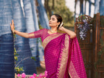 Thumbnail for MANOHARI Banarasi Silk Blend Jacquard Work Saree - Pink - Dista