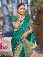 Thumbnail for MANOHARI Banarasi Silk Blend Jacquard Work Saree - Green - Dista