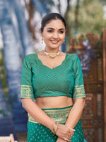 Thumbnail for MANOHARI Banarasi Silk Blend Jacquard Work Saree - Green - Dista