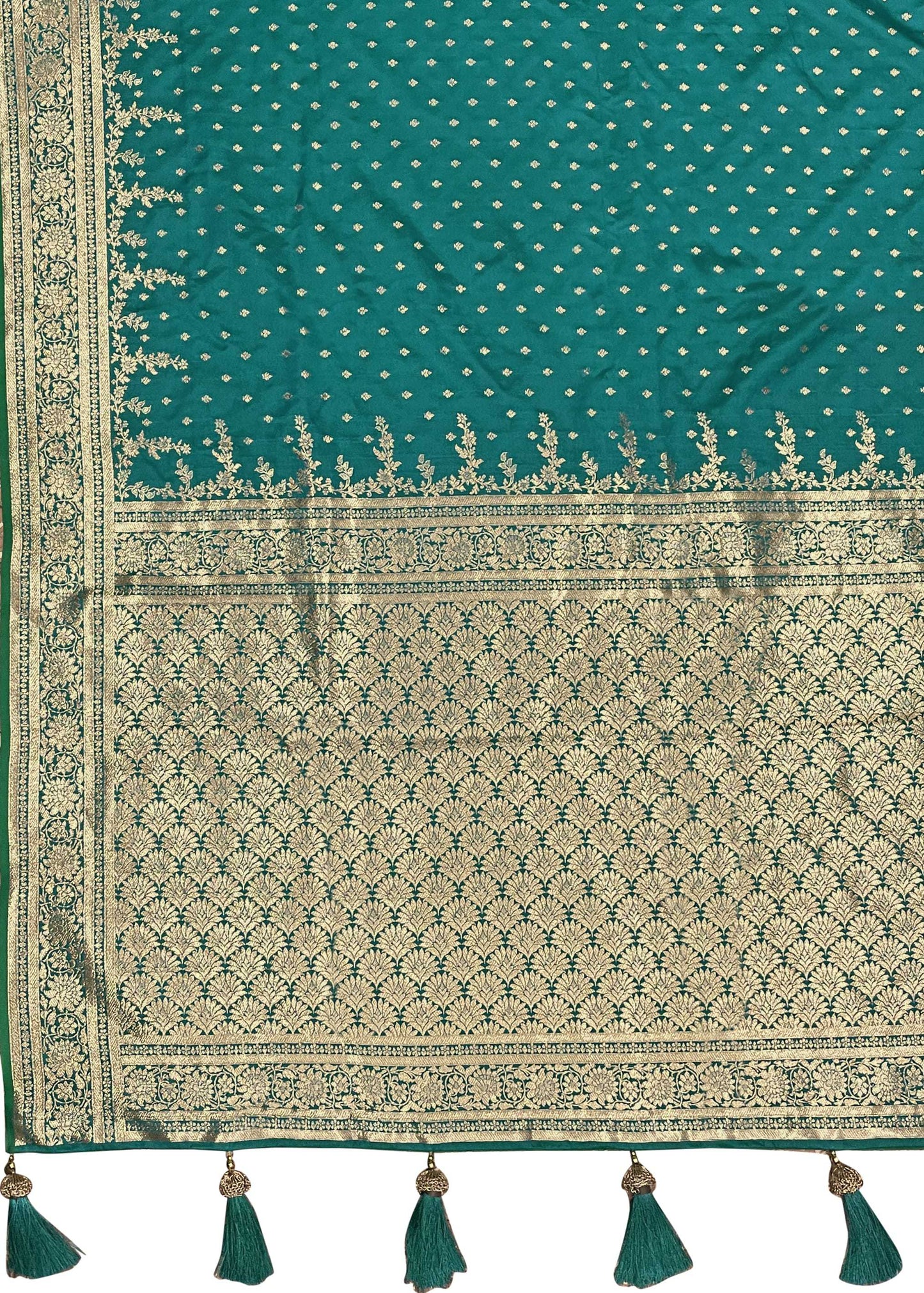 MANOHARI Banarasi Silk Blend Jacquard Work Saree - Green - Dista