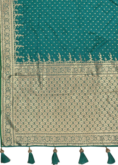 MANOHARI Banarasi Silk Blend Jacquard Work Saree - Green - Dista