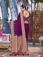 Thumbnail for MANOHARI Banarasi Silk Blend Jacquard Work Saree - Purple - Dista