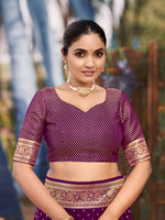 Thumbnail for MANOHARI Banarasi Silk Blend Jacquard Work Saree - Purple - Dista