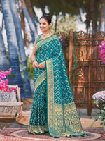 Thumbnail for MANOHARI Banarasi Silk Blend Jacquard Work Saree - Turquoise - Dista