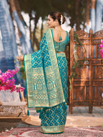 Thumbnail for MANOHARI Banarasi Silk Blend Jacquard Work Saree - Turquoise - Dista