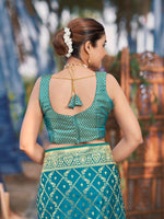 Thumbnail for MANOHARI Banarasi Silk Blend Jacquard Work Saree - Turquoise - Dista