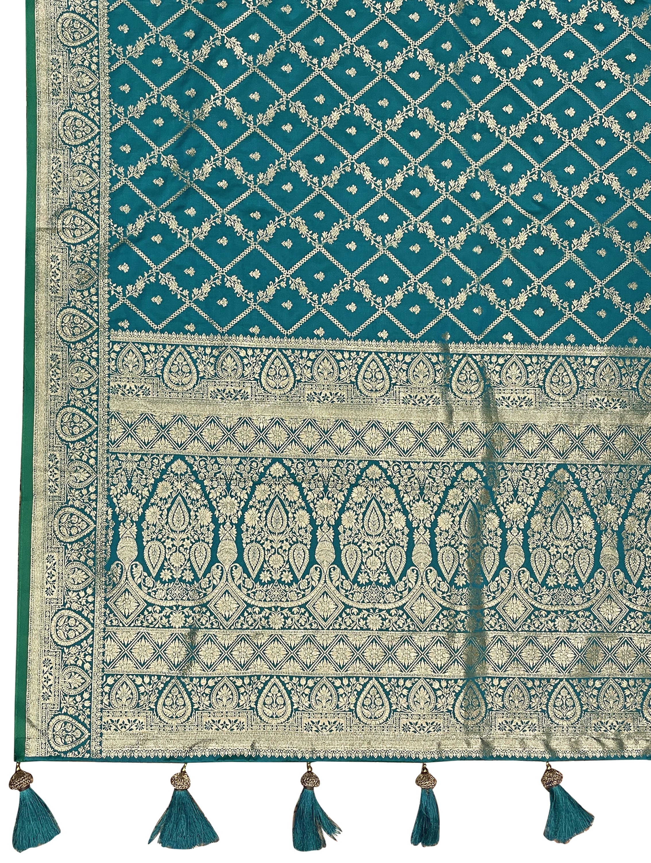 MANOHARI Banarasi Silk Blend Jacquard Work Saree - Turquoise - Dista
