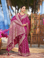 Thumbnail for MANOHARI Banarasi Silk Blend Jacquard Work Saree - Pink - Dista
