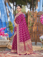 Thumbnail for MANOHARI Banarasi Silk Blend Jacquard Work Saree - Pink - Dista