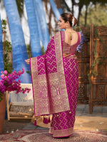 Thumbnail for MANOHARI Banarasi Silk Blend Jacquard Work Saree - Pink - Dista