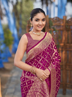 Thumbnail for MANOHARI Banarasi Silk Blend Jacquard Work Saree - Pink - Dista