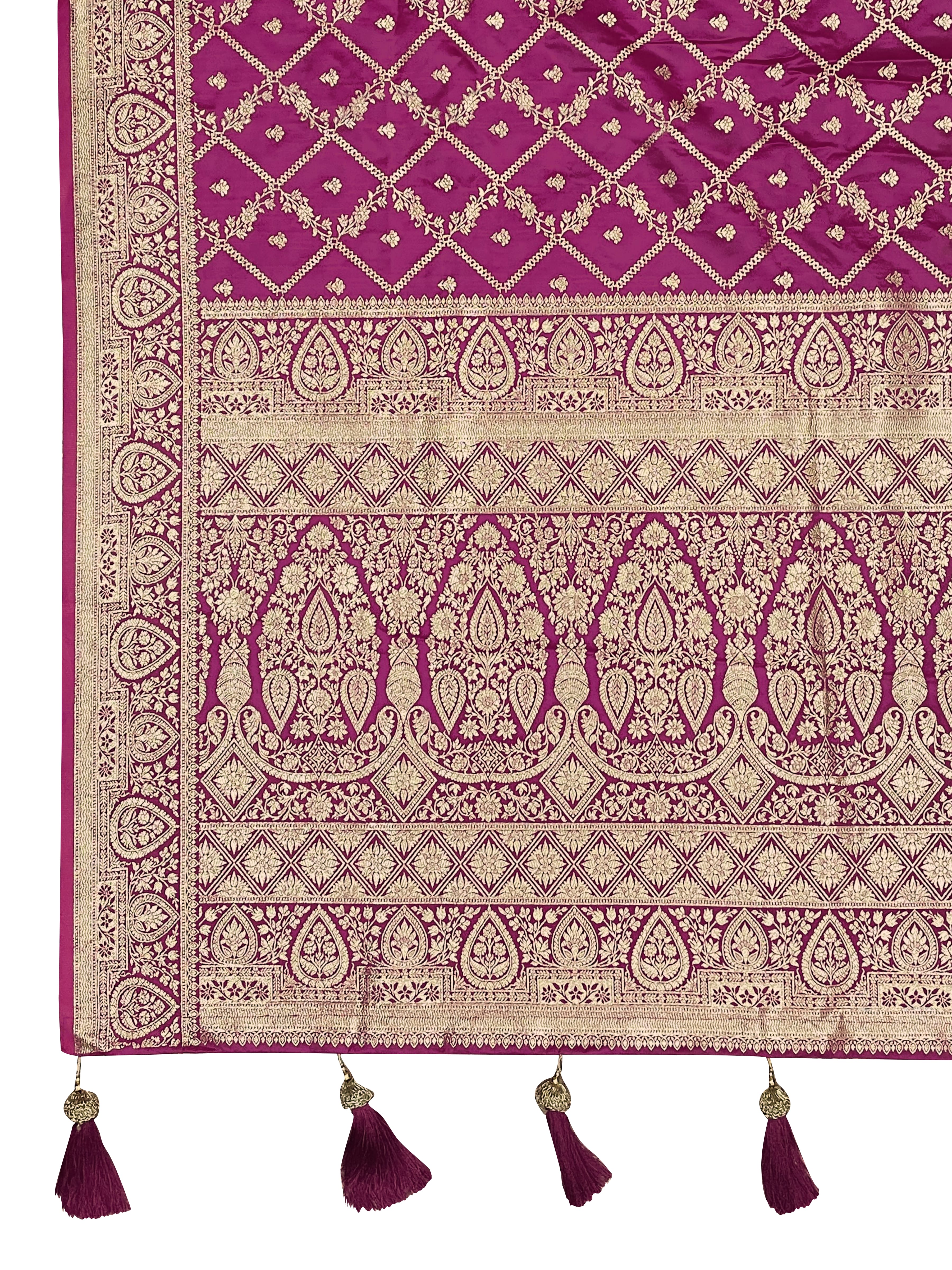 MANOHARI Banarasi Silk Blend Jacquard Work Saree - Pink - Dista
