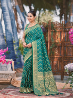Thumbnail for MANOHARI Banarasi Silk Blend Jacquard Work Saree - Green - Dista