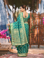 Thumbnail for MANOHARI Banarasi Silk Blend Jacquard Work Saree - Green - Dista