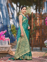Thumbnail for MANOHARI Banarasi Silk Blend Jacquard Work Saree - Green - Dista