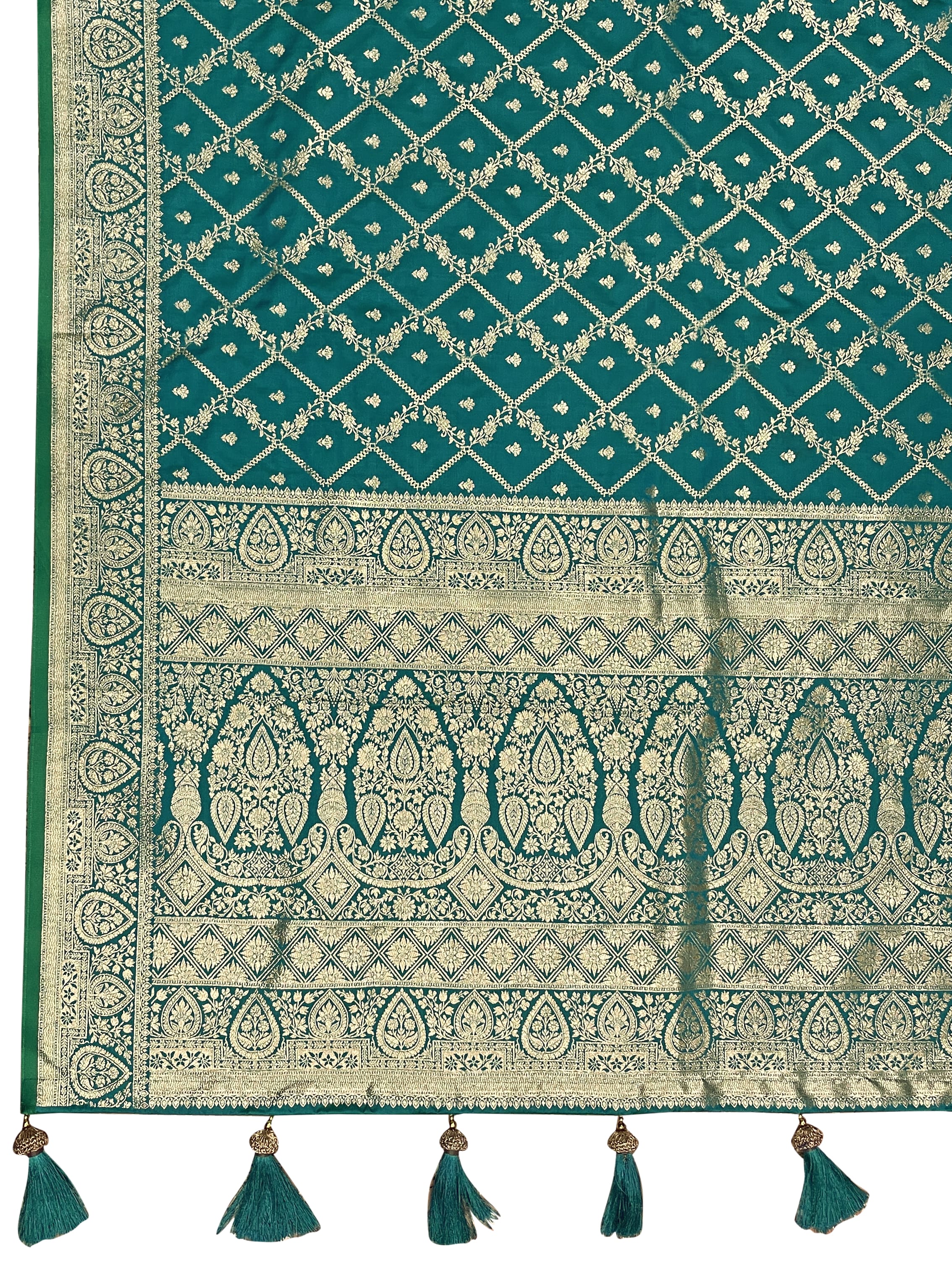 MANOHARI Banarasi Silk Blend Jacquard Work Saree - Green - Dista