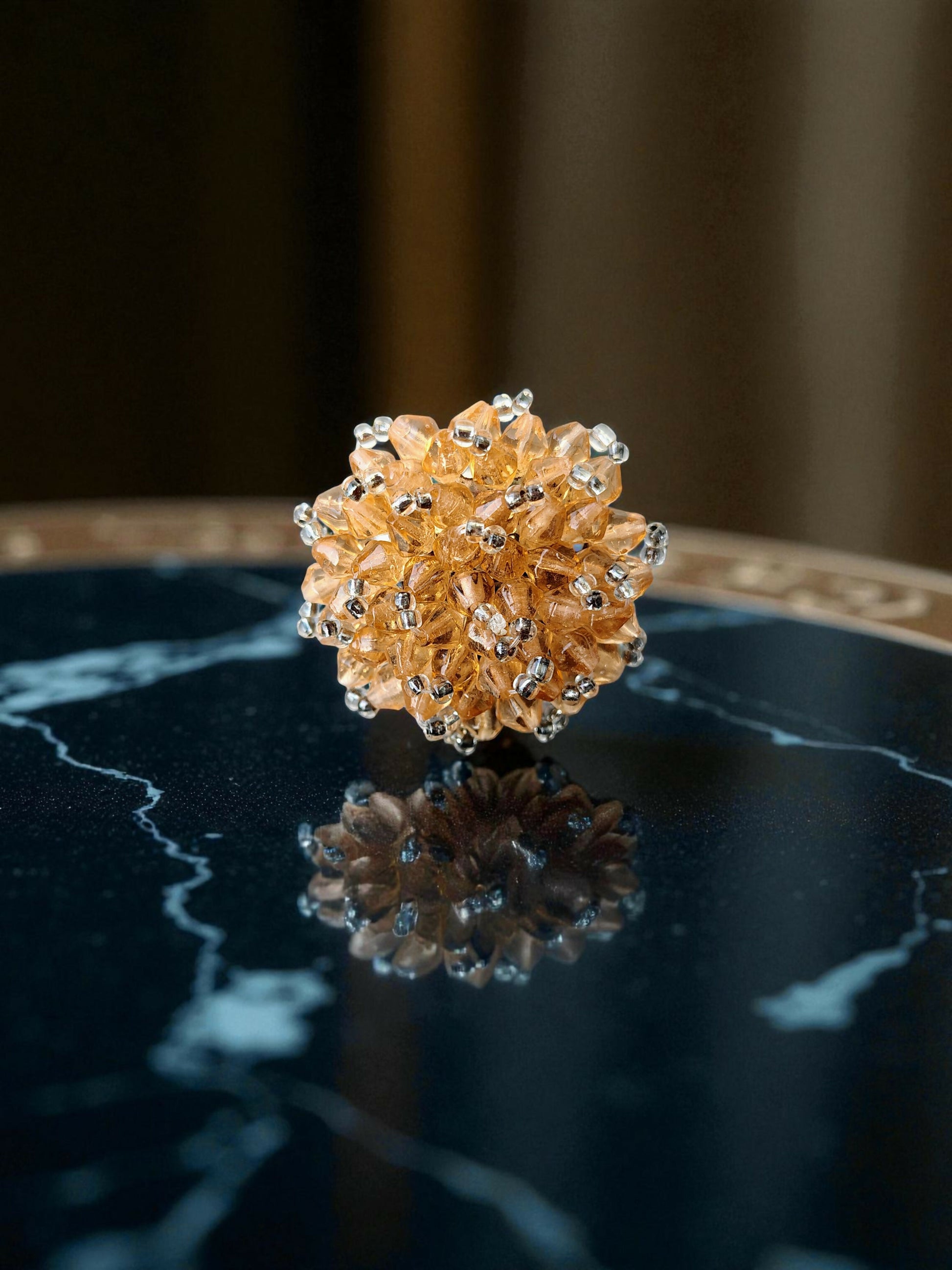 Inhanns Rang-E-Roshan Adjustable Ring – Handmade Crystal Statement Ring - Peach - Distacart