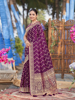 Thumbnail for MANOHARI Banarasi Silk Blend Jacquard Work Saree - Purple - Dista