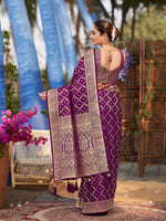 Thumbnail for MANOHARI Banarasi Silk Blend Jacquard Work Saree - Purple - Dista