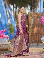 Thumbnail for MANOHARI Banarasi Silk Blend Jacquard Work Saree - Purple - Dista