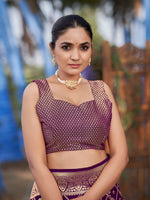 Thumbnail for MANOHARI Banarasi Silk Blend Jacquard Work Saree - Purple - Dista