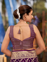 Thumbnail for MANOHARI Banarasi Silk Blend Jacquard Work Saree - Purple - Dista