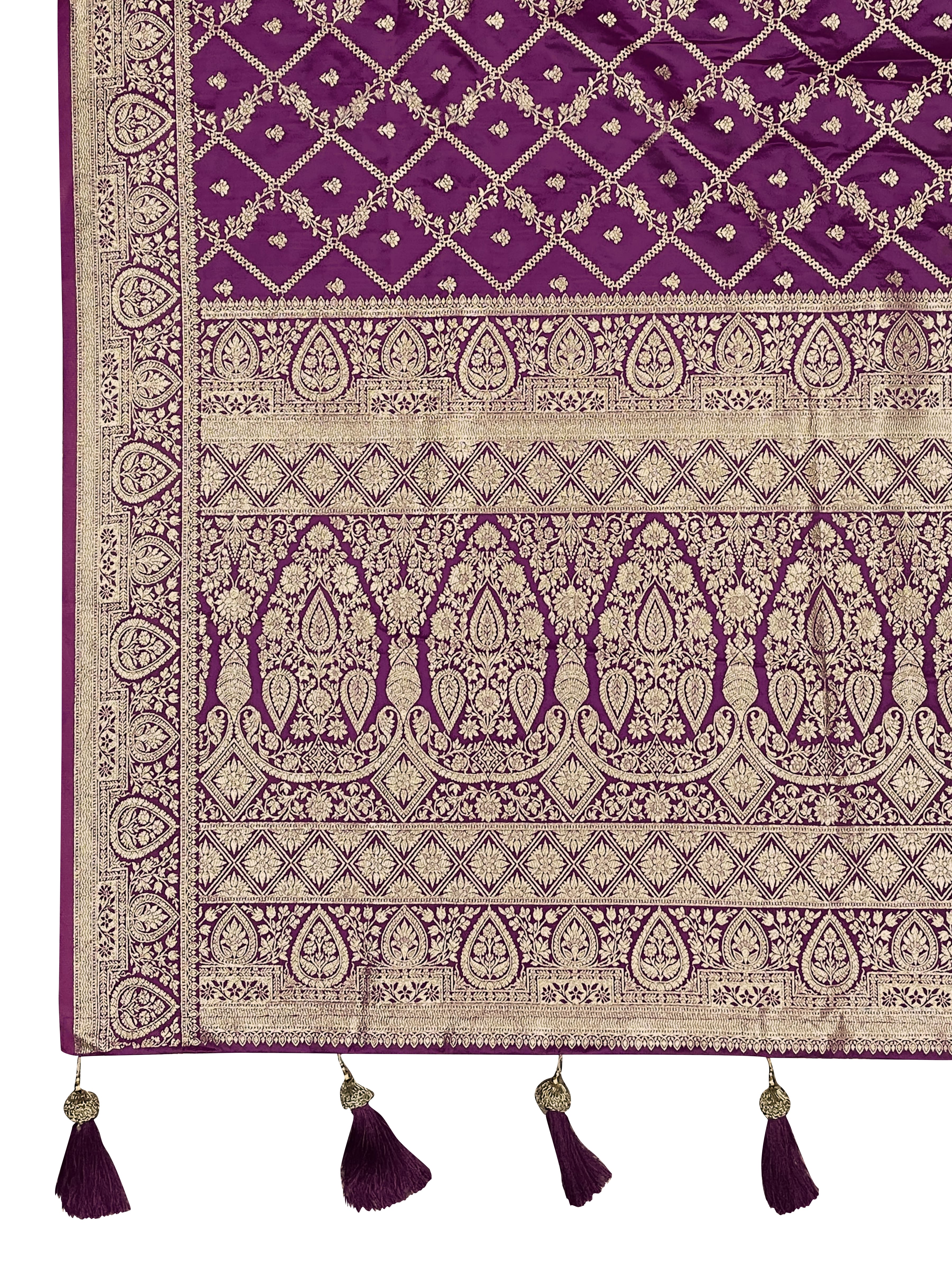 MANOHARI Banarasi Silk Blend Jacquard Work Saree - Purple - Dista