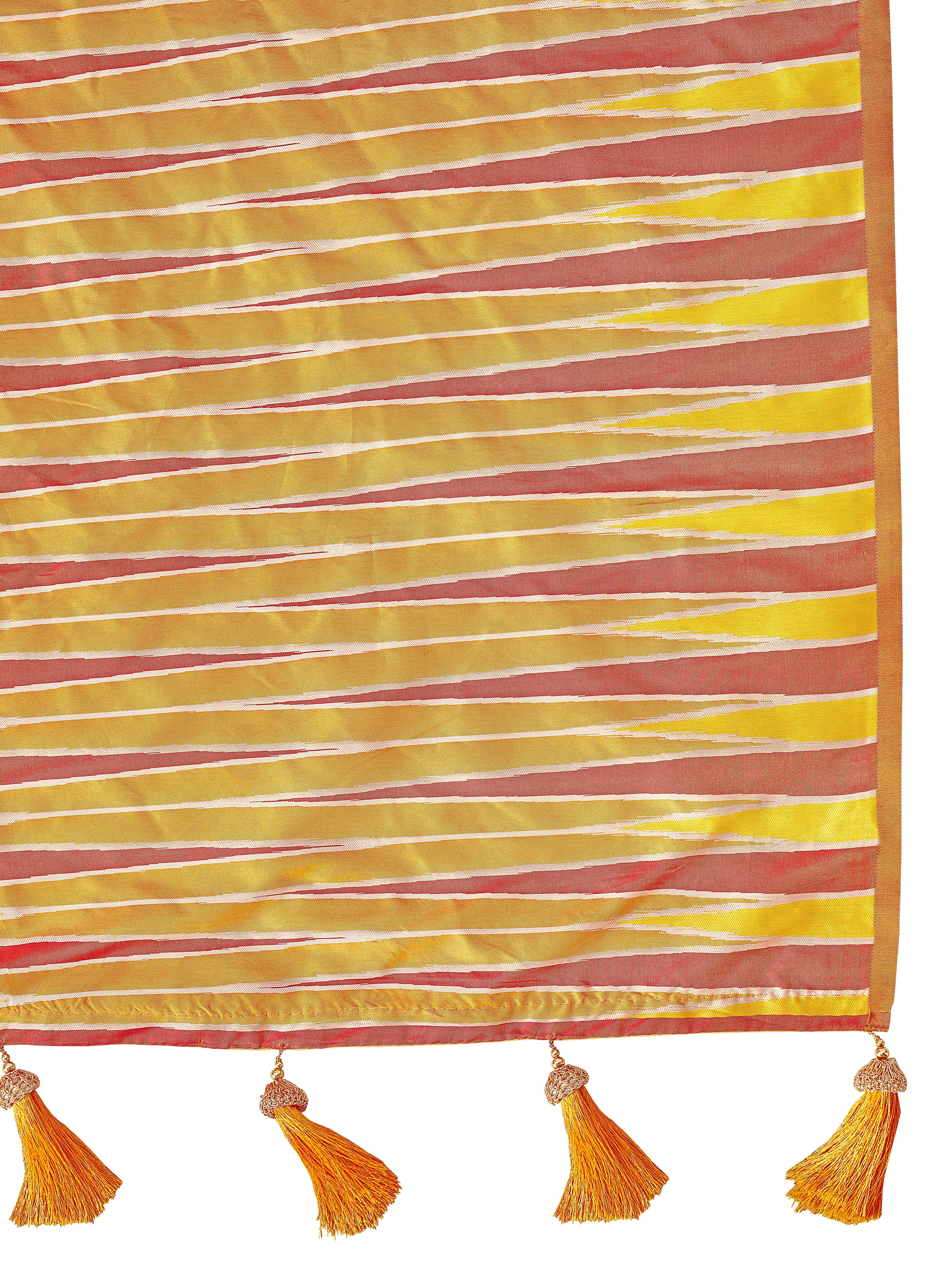 MANOHARI Banarasi Silk Blend Jacquard Work Saree - Yellow - Dista