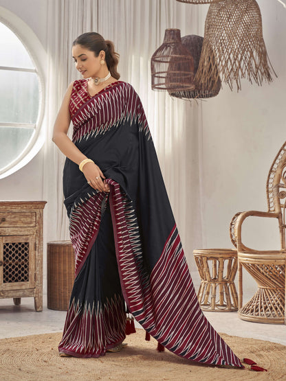 MANOHARI Banarasi Silk Blend Jacquard Work Saree - Black - Dista