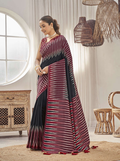 MANOHARI Banarasi Silk Blend Jacquard Work Saree - Black - Dista