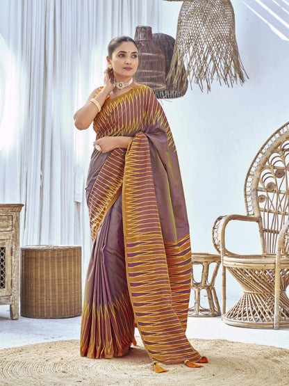 MANOHARI Banarasi Silk Blend Jacquard Work Saree - Purple - Dista