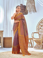 Thumbnail for MANOHARI Banarasi Silk Blend Jacquard Work Saree - Purple - Dista