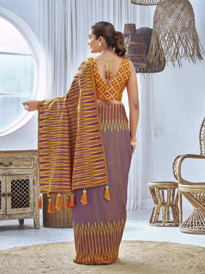 MANOHARI Banarasi Silk Blend Jacquard Work Saree - Purple - Dista