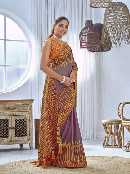 MANOHARI Banarasi Silk Blend Jacquard Work Saree - Purple - Dista