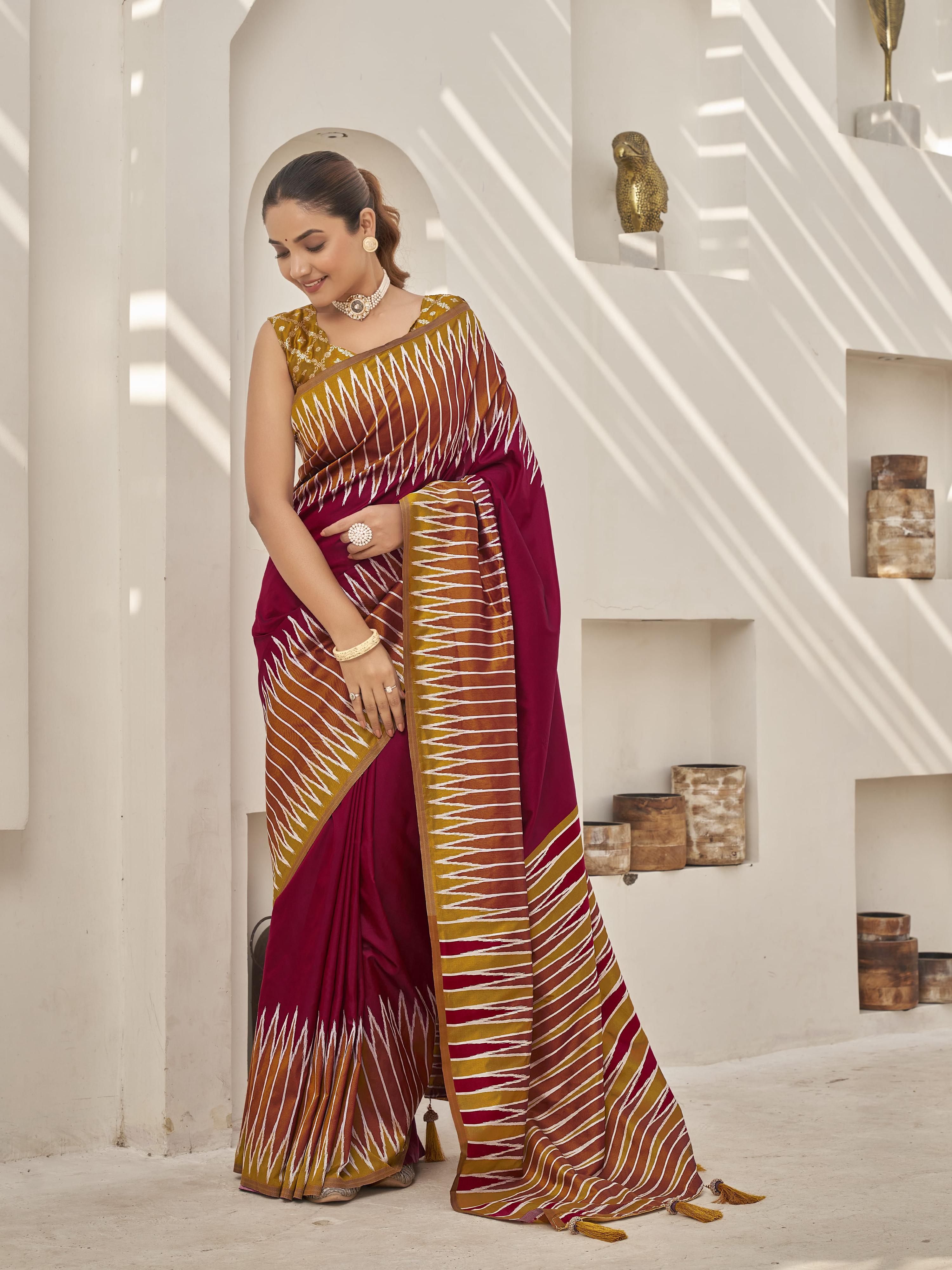 MANOHARI Banarasi Silk Blend Jacquard Work Saree - Red - Dista