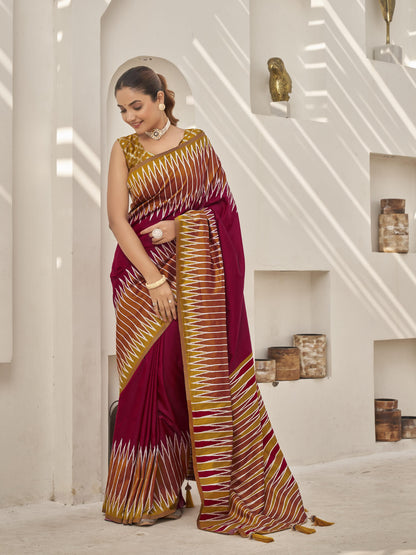 MANOHARI Banarasi Silk Blend Jacquard Work Saree - Red - Dista