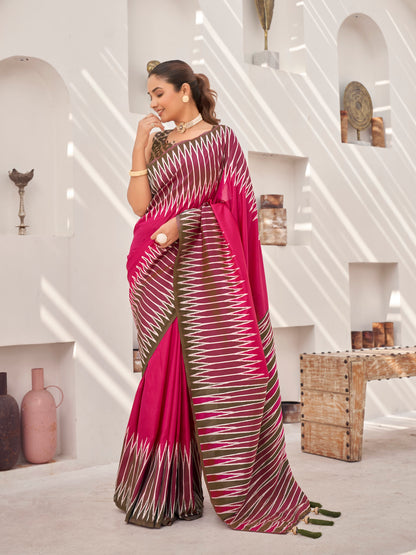 MANOHARI Banarasi Silk Blend Jacquard Work Saree - Pink - Dista