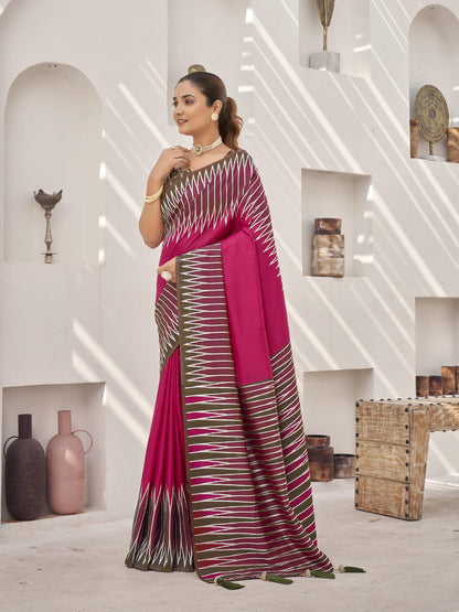 MANOHARI Banarasi Silk Blend Jacquard Work Saree - Pink - Dista