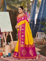 Thumbnail for MANOHARI Banarasi Silk Blend Jacquard Work Saree - Yellow - Dista