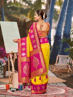 Thumbnail for MANOHARI Banarasi Silk Blend Jacquard Work Saree - Yellow - Dista
