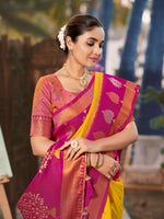 Thumbnail for MANOHARI Banarasi Silk Blend Jacquard Work Saree - Yellow - Dista