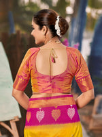 Thumbnail for MANOHARI Banarasi Silk Blend Jacquard Work Saree - Yellow - Dista