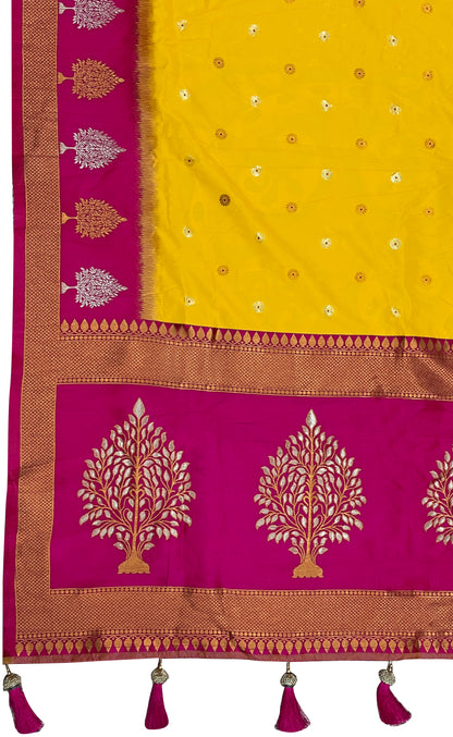 MANOHARI Banarasi Silk Blend Jacquard Work Saree - Yellow - Dista