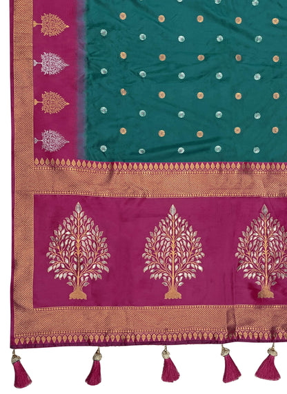 MANOHARI Banarasi Silk Blend Jacquard Work Saree - Green - Dista