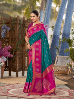 Thumbnail for MANOHARI Banarasi Silk Blend Jacquard Work Saree - Green - Dista