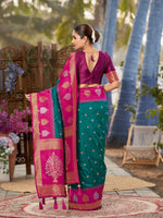 Thumbnail for MANOHARI Banarasi Silk Blend Jacquard Work Saree - Green - Dista