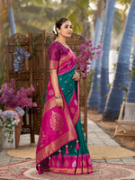 Thumbnail for MANOHARI Banarasi Silk Blend Jacquard Work Saree - Green - Dista