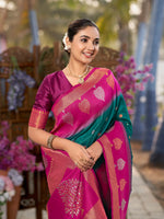 Thumbnail for MANOHARI Banarasi Silk Blend Jacquard Work Saree - Green - Dista